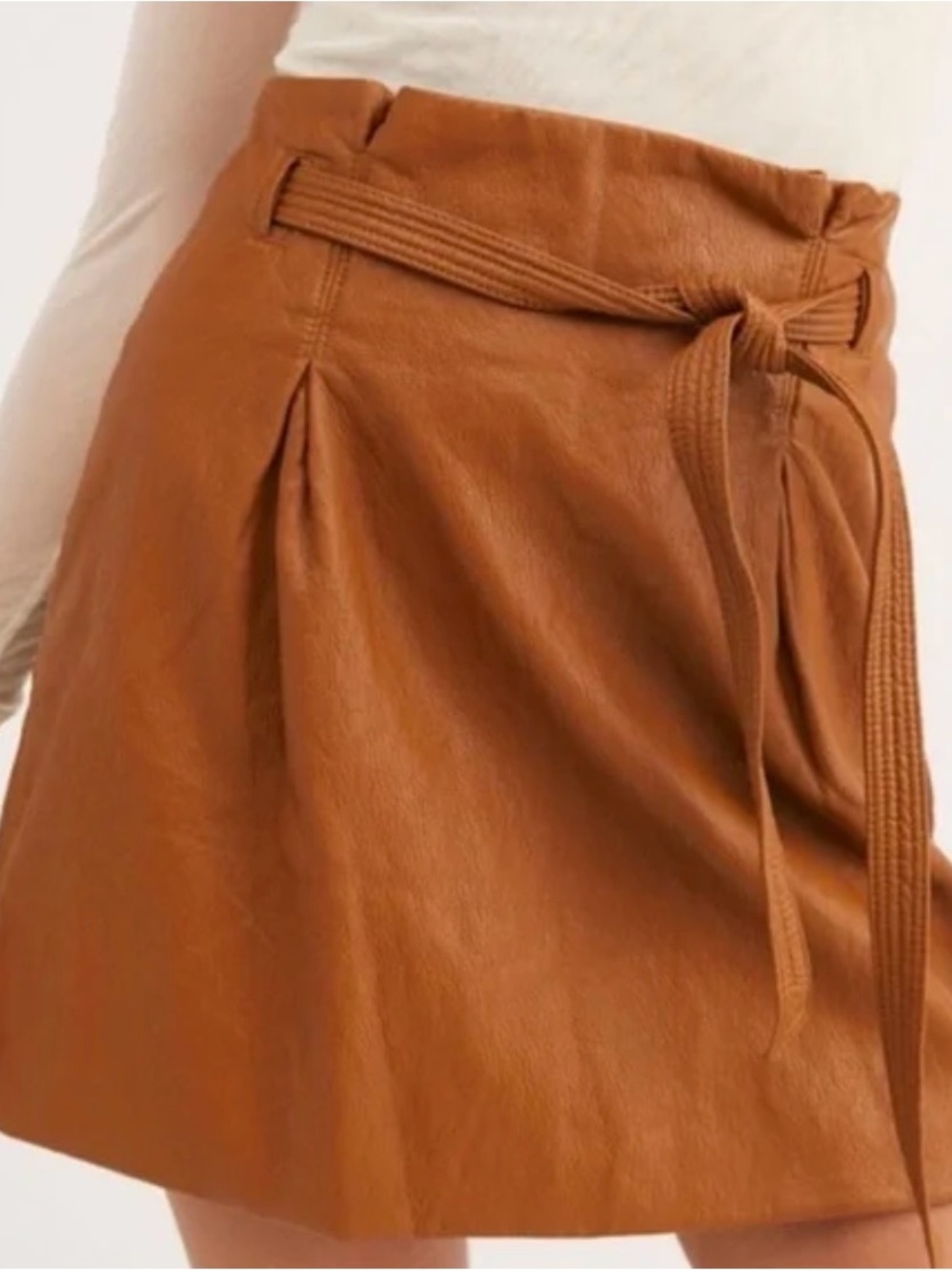Free People Faux Leather High-Waist Tie Belt Mini Skirt